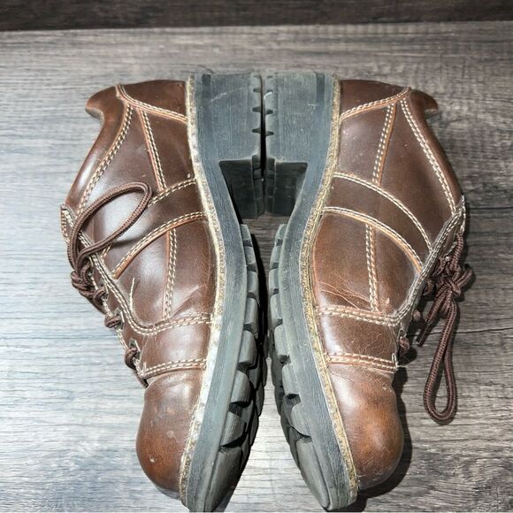 Vintage 90s Lower East Side Brown Leather Lace Up Boots Size 8W - Picture 5 of 9